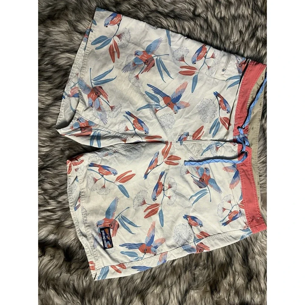 Patagonia Bird Print Wavefarer Boardshort Drawstring Swim Trunks